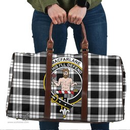 Scottish MacFarlane Black White Clan Tartan Travel Bag - Crest Classic Scottish Plaid Tartan Plaid
