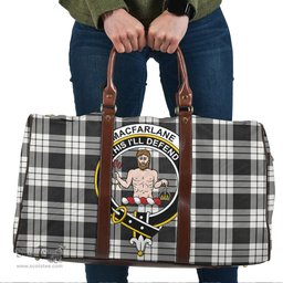 Scottish MacFarlane Black White Ancient Clan Tartan Travel Bag - Crest Classic Scottish Plaid Tartan Plaid