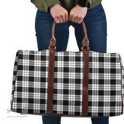Scottish MacFarlane Black White Clan Tartan Travel Bag - Classic Scottish Plaid Tartan Plaid