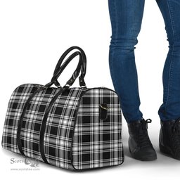 Scottish Menzies Black White Modern Clan Tartan Travel Bag - Classic Scottish Plaid Tartan Plaid