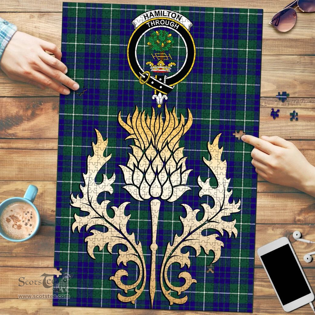 Scottish Hamilton Hunting Modern Clan Tartan Puzzle - Thistle Gold Style Scottish Plaid Tartan Plaid