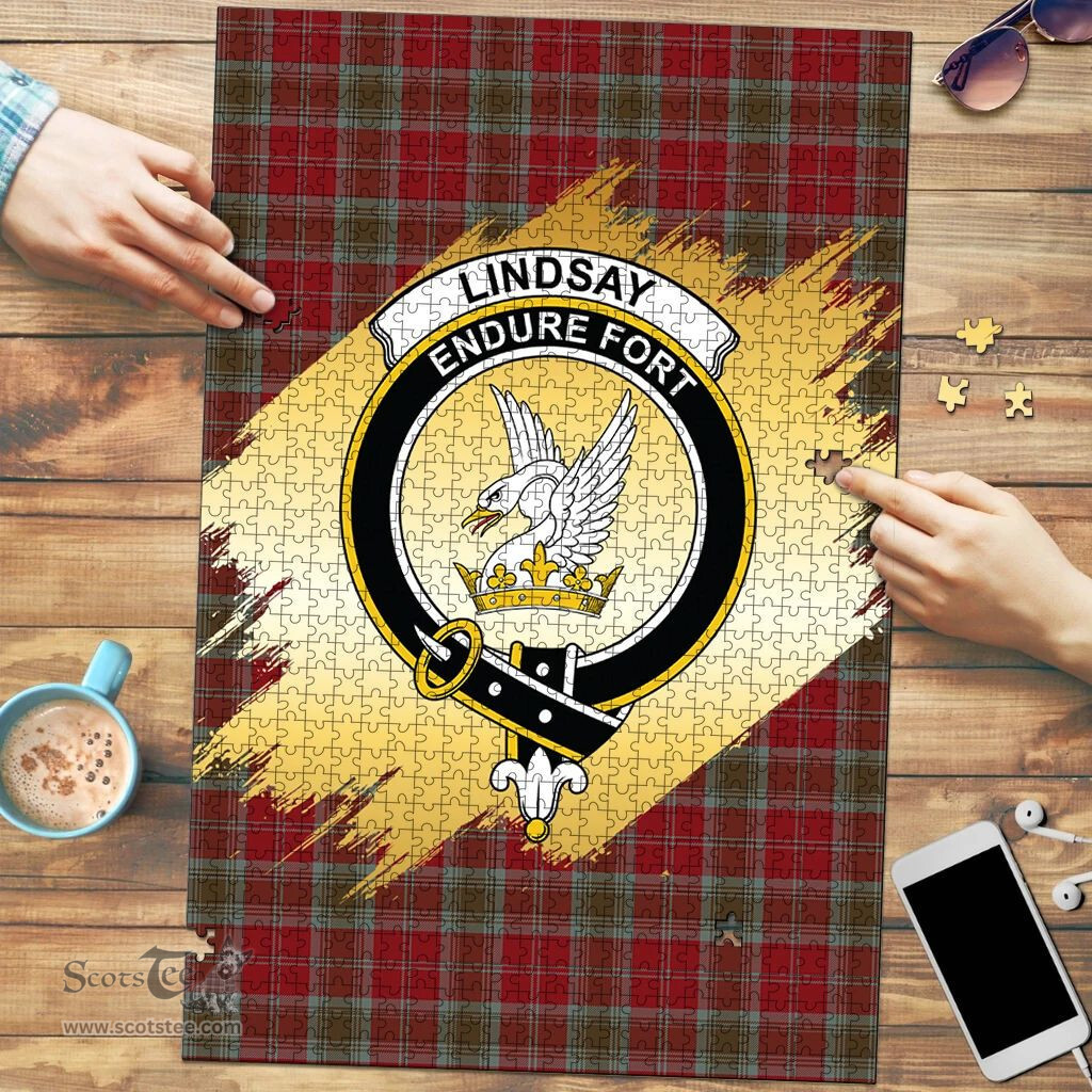 Scottish Lindsay Weathered Clan Tartan Puzzle - Gold Style Scottish Plaid Tartan Plaid