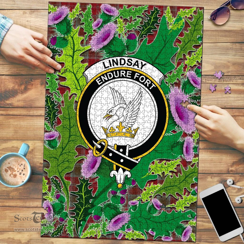 Scottish Lindsay Weathered Clan Tartan Puzzle - Thistle Pattern Style Scottish Plaid Tartan Plaid
