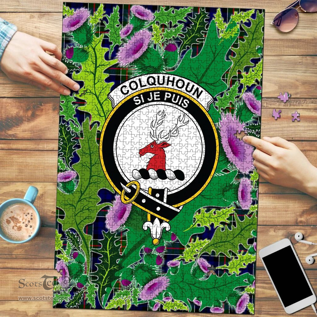 Scottish Colquhoun Modern Clan Tartan Puzzle - Thistle Pattern Style Scottish Plaid Tartan Plaid