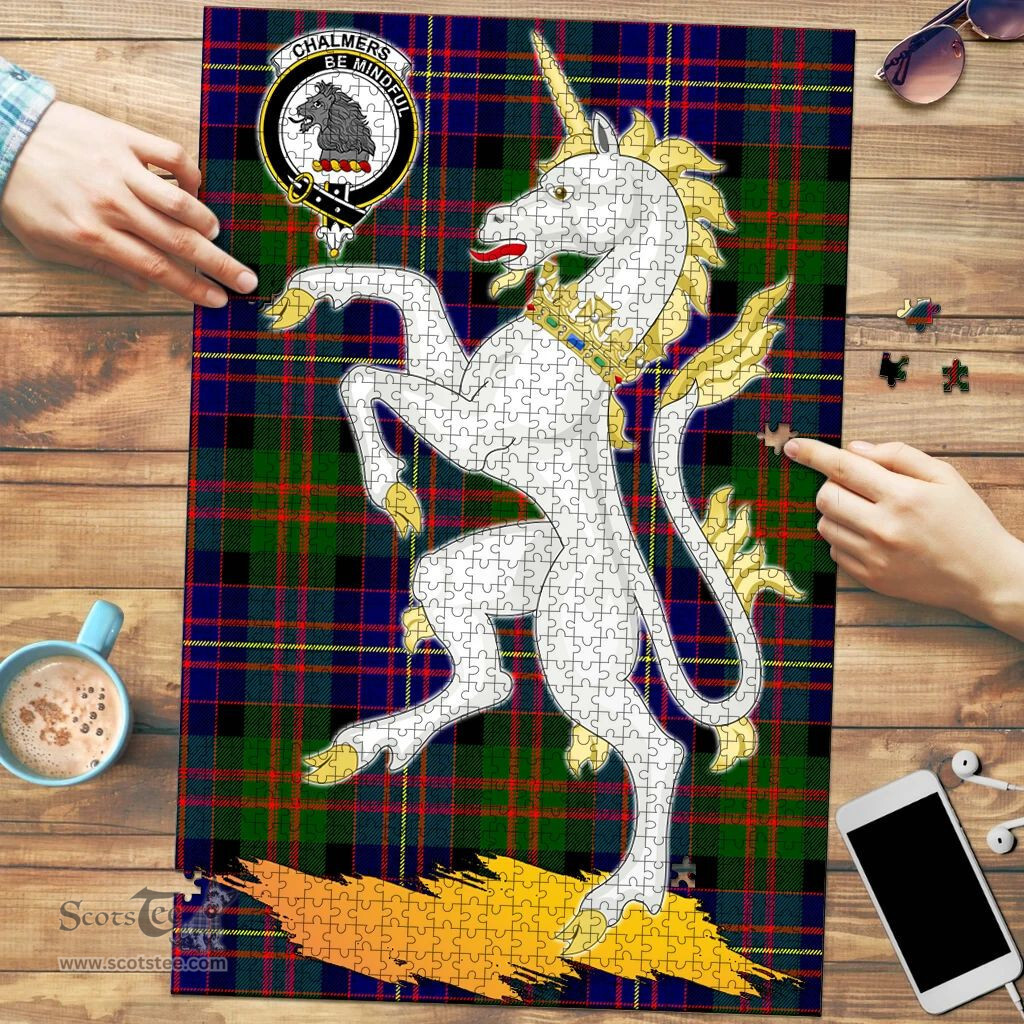 Scottish Chalmers Modern Clan Tartan Puzzle - Unicorn Style Scottish Plaid Tartan Plaid