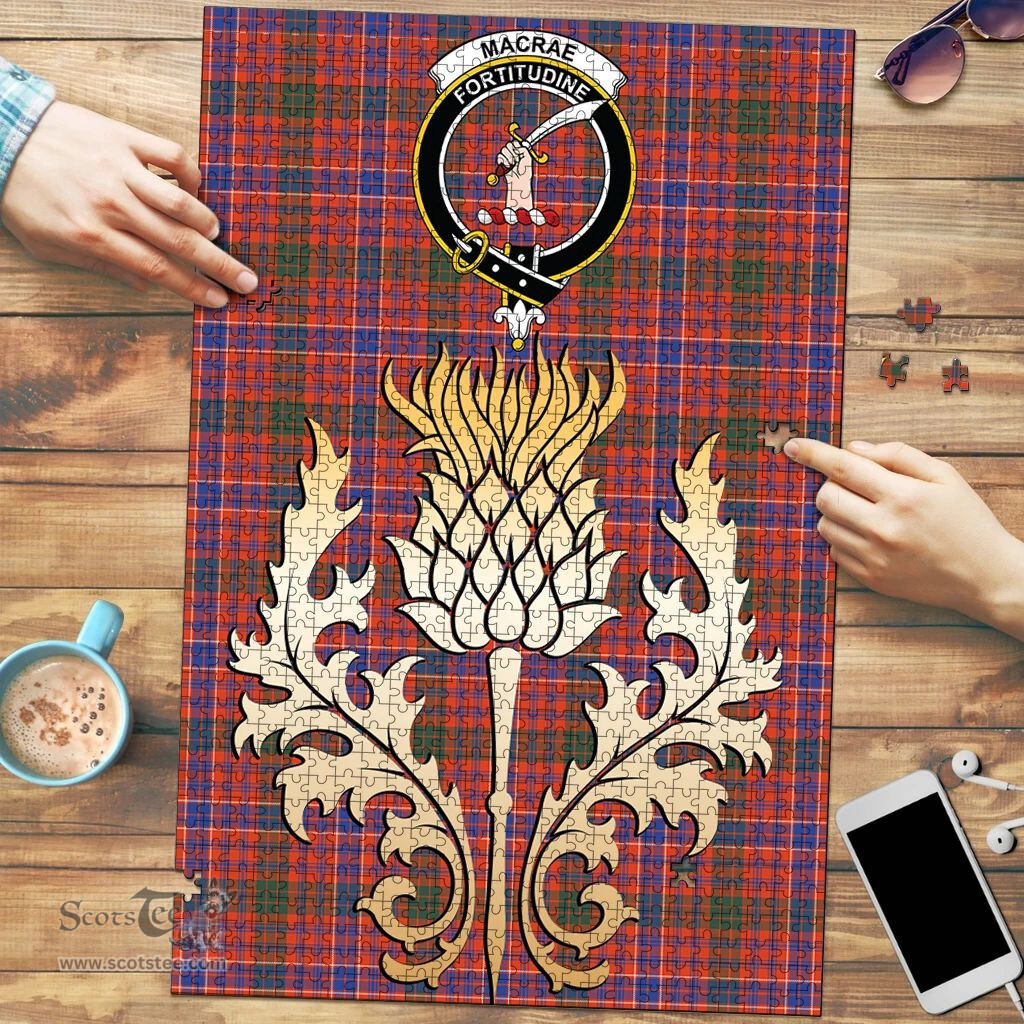 Scottish MacRae Ancient Clan Tartan Puzzle - Thistle Gold Style Scottish Plaid Tartan Plaid