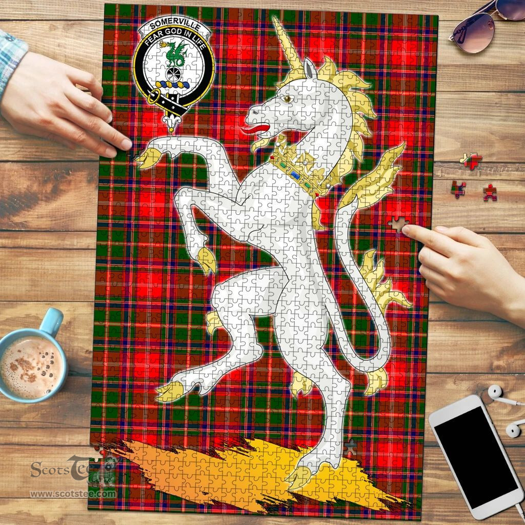 Scottish Somerville Modern Clan Tartan Puzzle - Unicorn Style Scottish Plaid Tartan Plaid