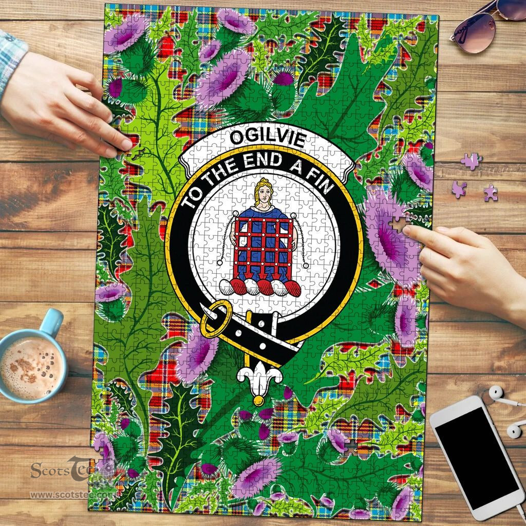 Scottish Ogilvie Clan Tartan Puzzle - Thistle Pattern Style Scottish Plaid Tartan Plaid