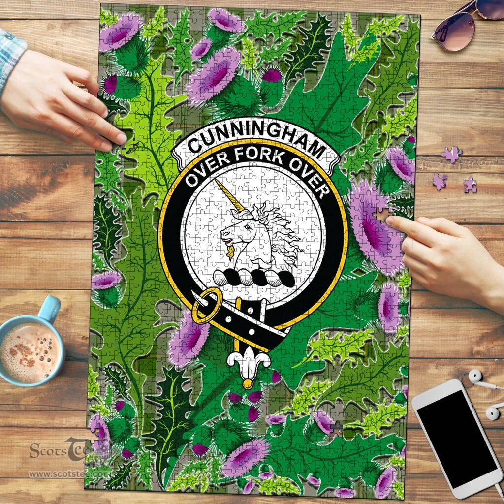 Scottish Cunningham Dress Green Dancers Clan Tartan Puzzle - Thistle Pattern Style Scottish Plaid Tartan Plaid