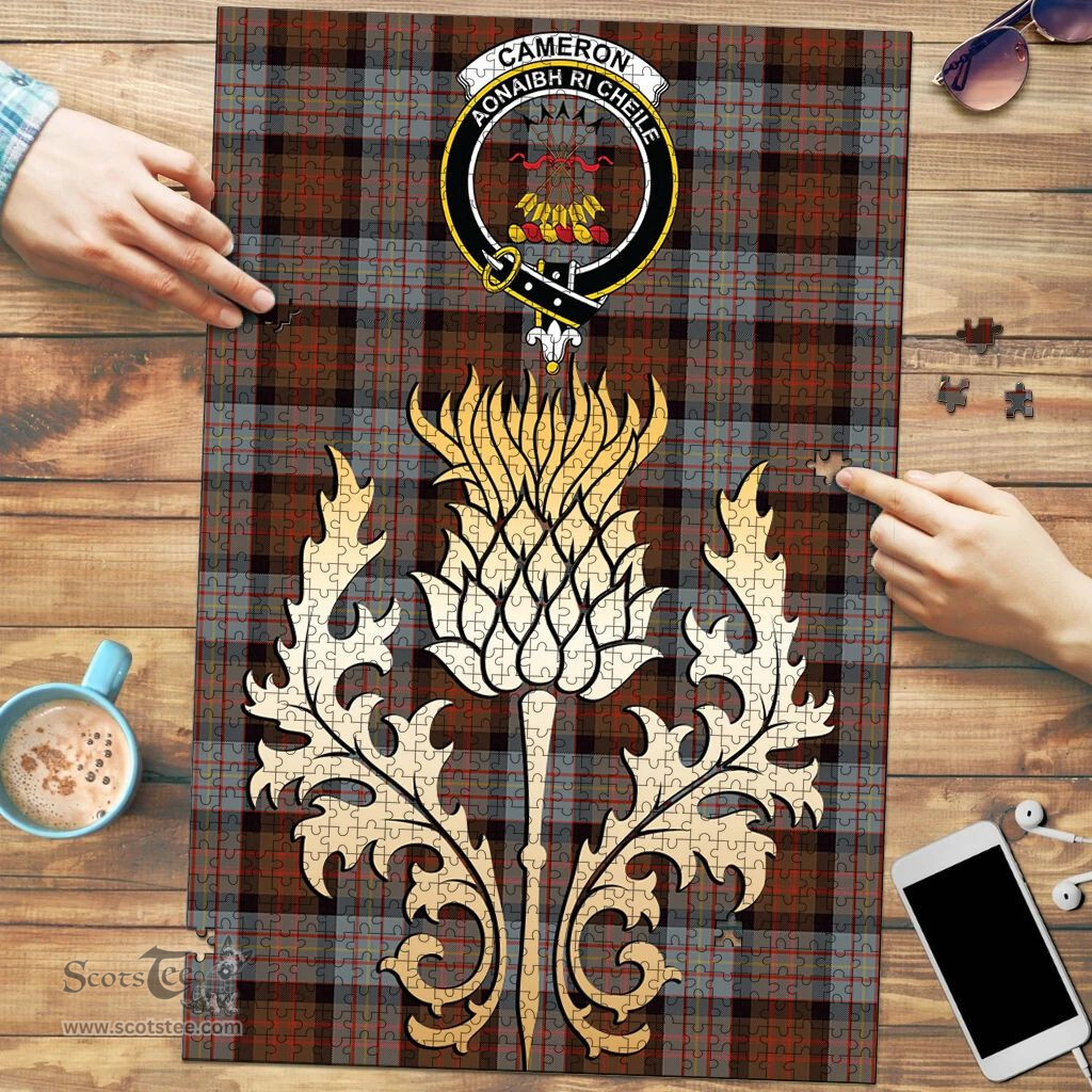 Scottish Cameron of Erracht Weathered Clan Tartan Puzzle - Thistle Gold Style Scottish Plaid Tartan Plaid