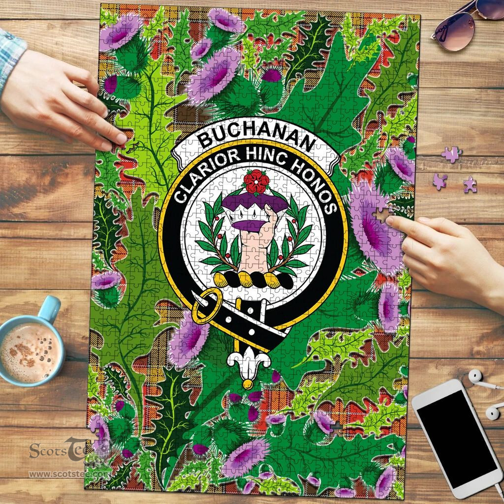 Scottish Buchanan Old Set Weathered Clan Tartan Puzzle - Thistle Pattern Style Scottish Plaid Tartan Plaid