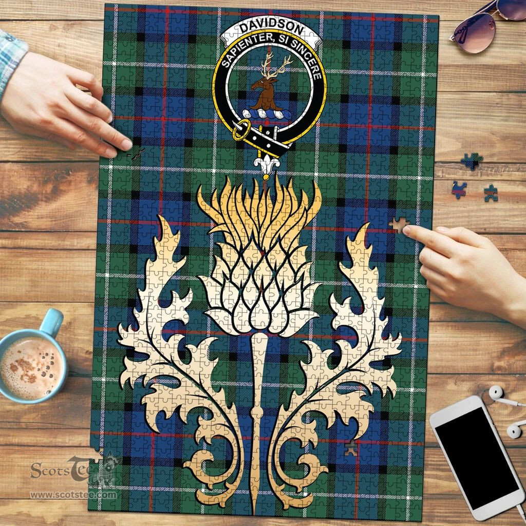 Scottish Davidson of Tulloch  Clan Tartan Puzzle - Thistle Gold Style Scottish Plaid Tartan Plaid