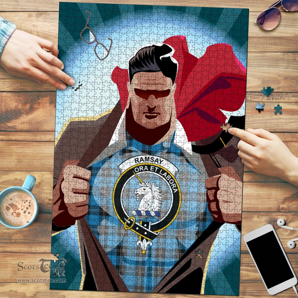 Scottish Ramsay Blue Ancient Clan Tartan Puzzle - Supper Hero Style Scottish Plaid Tartan Plaid