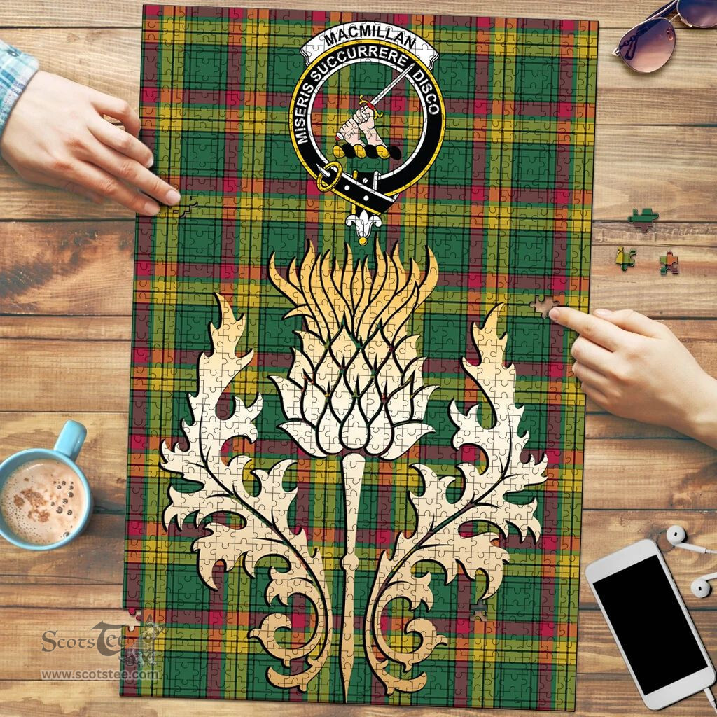 Scottish MacMillan Old Ancient Clan Tartan Puzzle - Thistle Gold Style Scottish Plaid Tartan Plaid