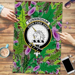 Scottish Cunningham Burgundy Dancers Clan Tartan Puzzle - Thistle Pattern Style Scottish Plaid Tartan Plaid