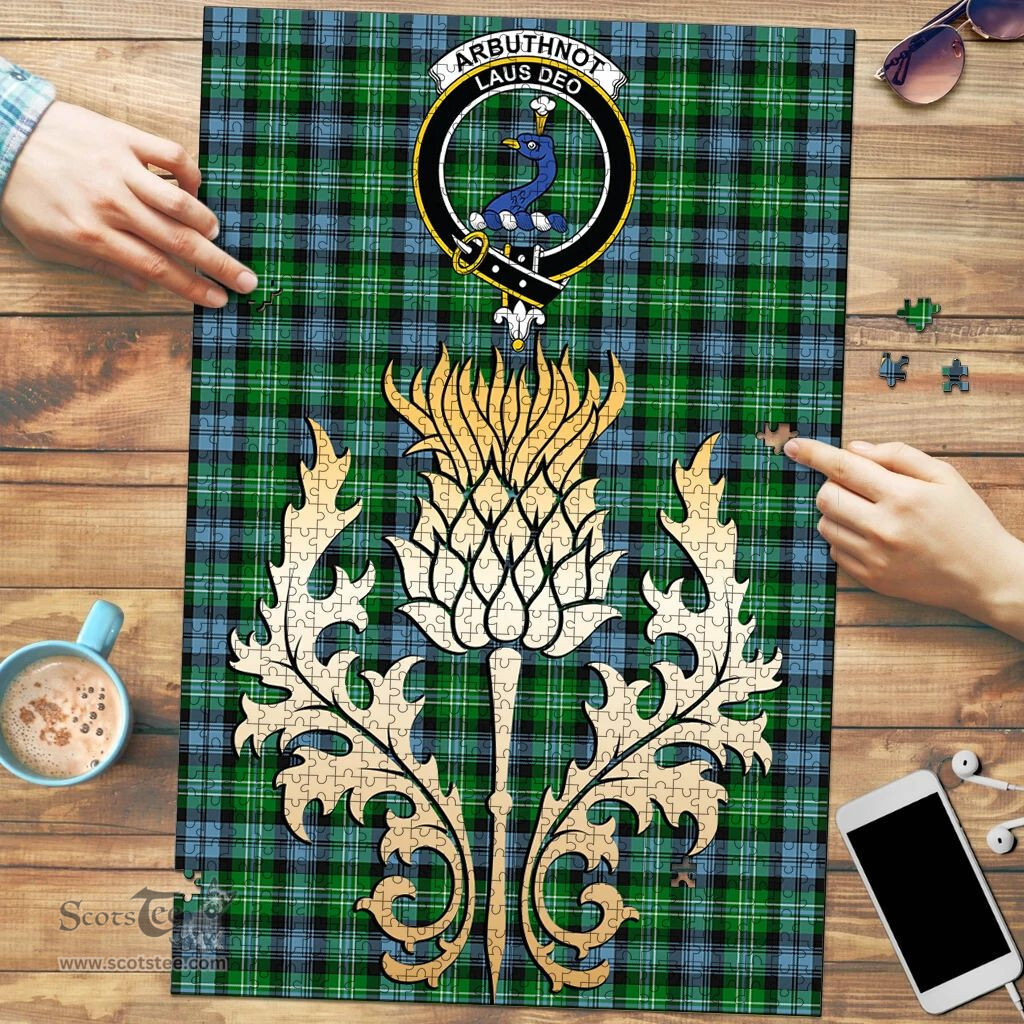 Scottish Arbuthnot Ancient Clan Tartan Puzzle - Thistle Gold Style Scottish Plaid Tartan Plaid