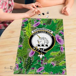 Scottish Cunningham Dress Green Dancers Clan Tartan Puzzle - Thistle Pattern Style Scottish Plaid Tartan Plaid