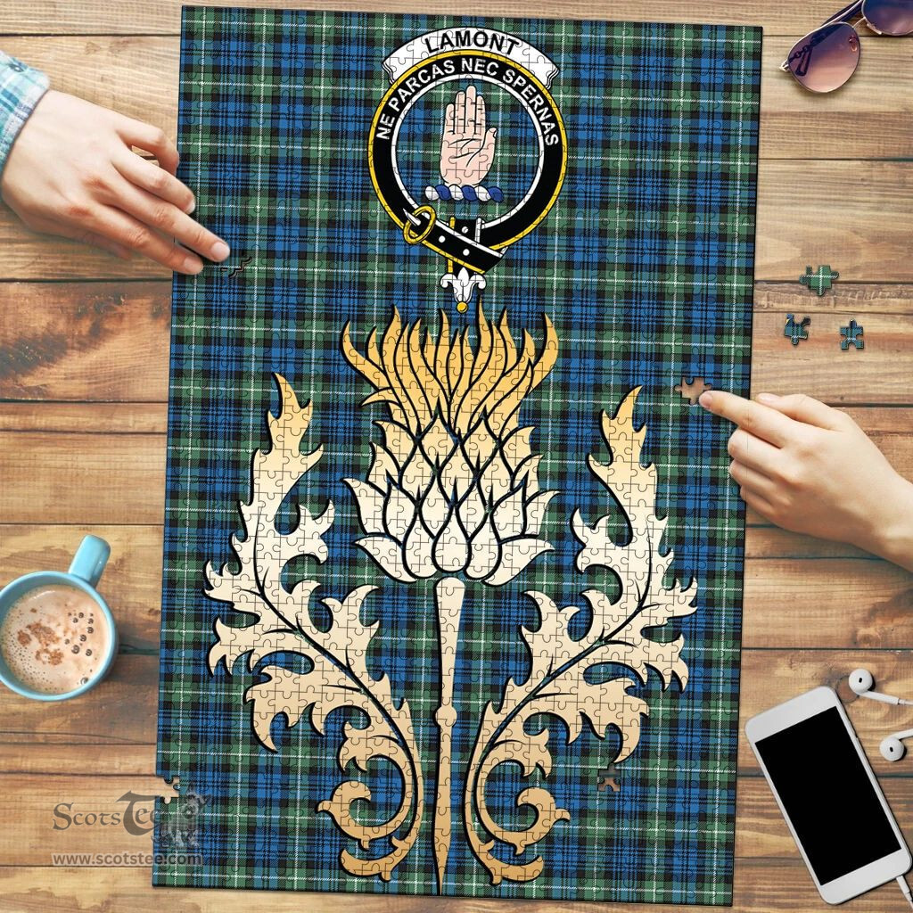 Scottish Lamont Ancient Clan Tartan Puzzle - Thistle Gold Style Scottish Plaid Tartan Plaid
