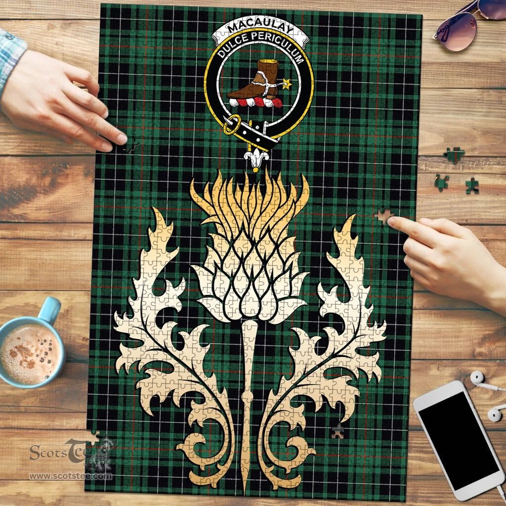 Scottish MacAulay Hunting Ancient Clan Tartan Puzzle - Thistle Gold Style Scottish Plaid Tartan Plaid