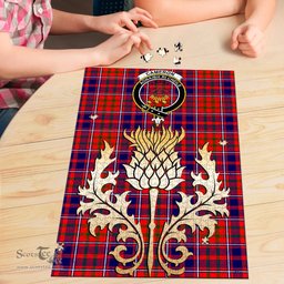 Scottish Cameron of Lochiel Modern Clan Tartan Puzzle - Thistle Gold Style Scottish Plaid Tartan Plaid