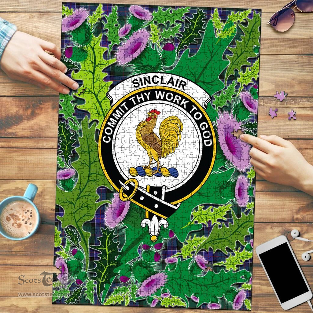 Scottish Sinclair Hunting Modern Clan Tartan Puzzle - Thistle Pattern Style Scottish Plaid Tartan Plaid