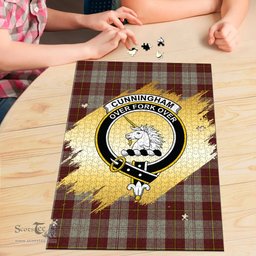 Scottish Cunningham Burgundy Dancers Clan Tartan Puzzle - Gold Style Scottish Plaid Tartan Plaid