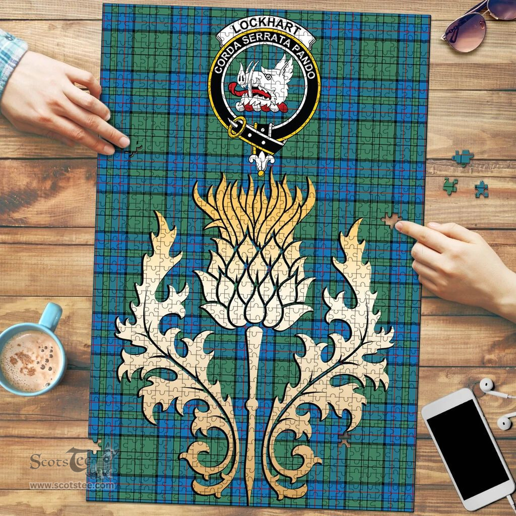 Scottish Lockhart Clan Tartan Puzzle - Thistle Gold Style Scottish Plaid Tartan Plaid