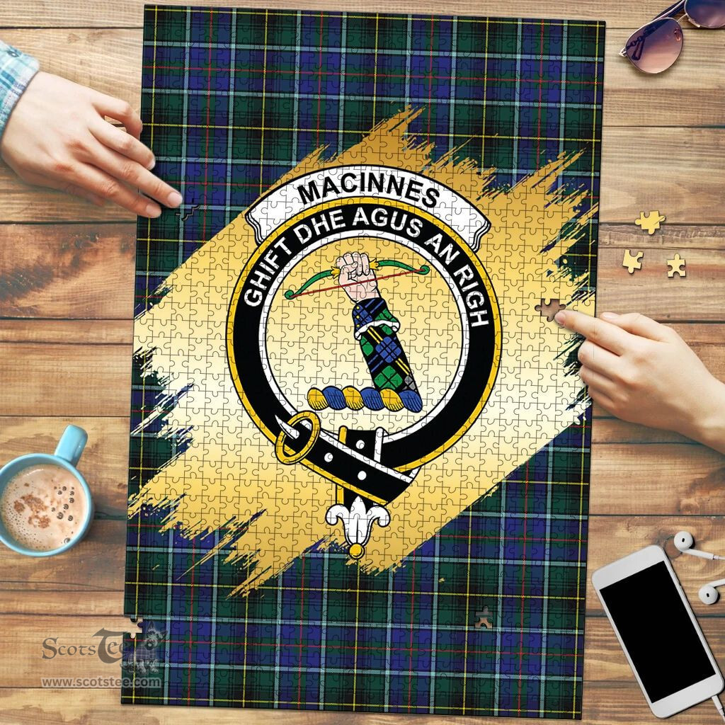 Scottish MacInnes Modern Clan Tartan Puzzle - Gold Style Scottish Plaid Tartan Plaid