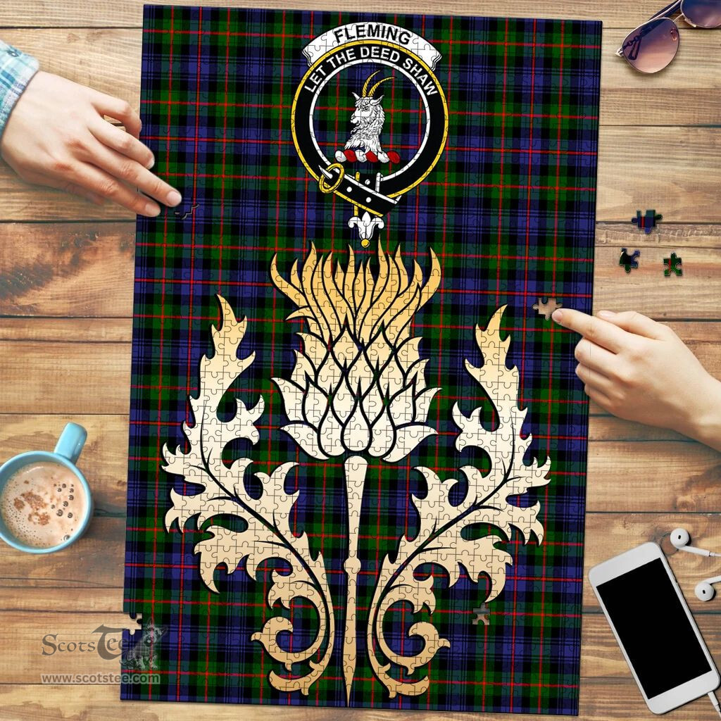 Scottish Fleming Clan Tartan Puzzle - Thistle Gold Style Scottish Plaid Tartan Plaid