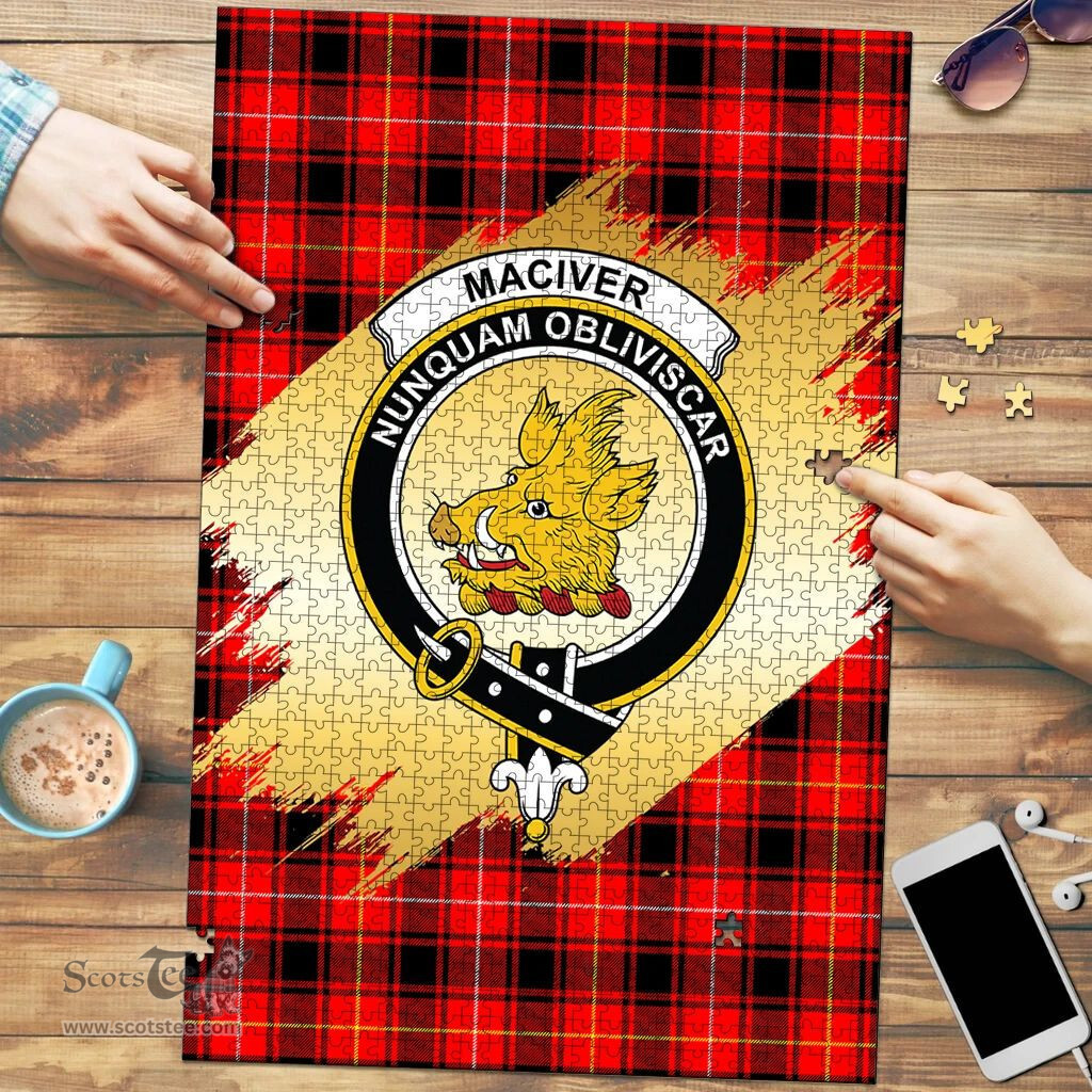 Scottish MacIver Modern Clan Tartan Puzzle - Gold Style Scottish Plaid Tartan Plaid