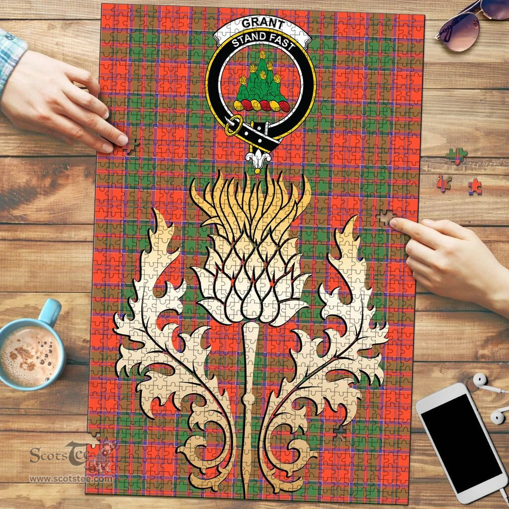 Scottish Grant Ancient Clan Tartan Puzzle - Thistle Gold Style Scottish Plaid Tartan Plaid