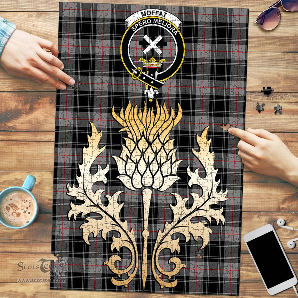 Scottish Moffat Modern Clan Tartan Puzzle - Thistle Gold Style Scottish Plaid Tartan Plaid