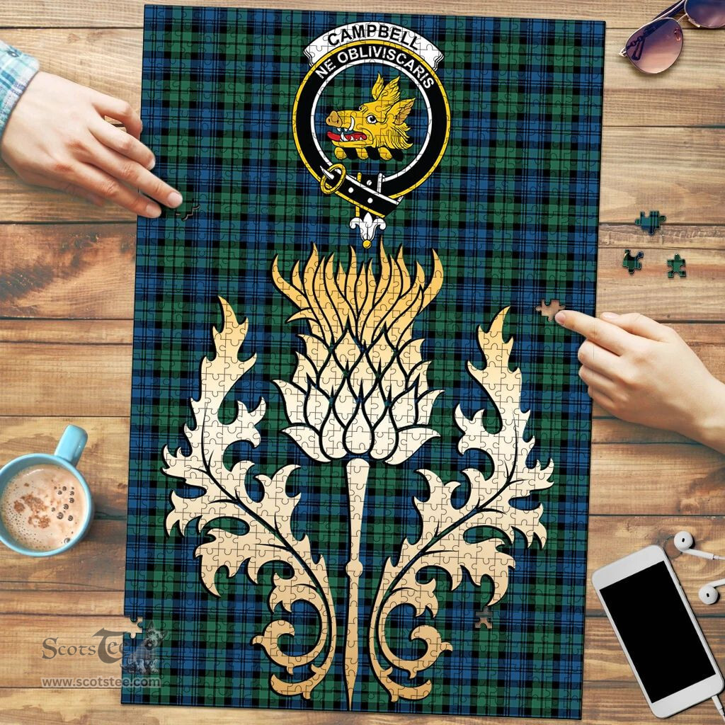 Scottish Campbell Ancient 02 Clan Tartan Puzzle - Thistle Gold Style Scottish Plaid Tartan Plaid