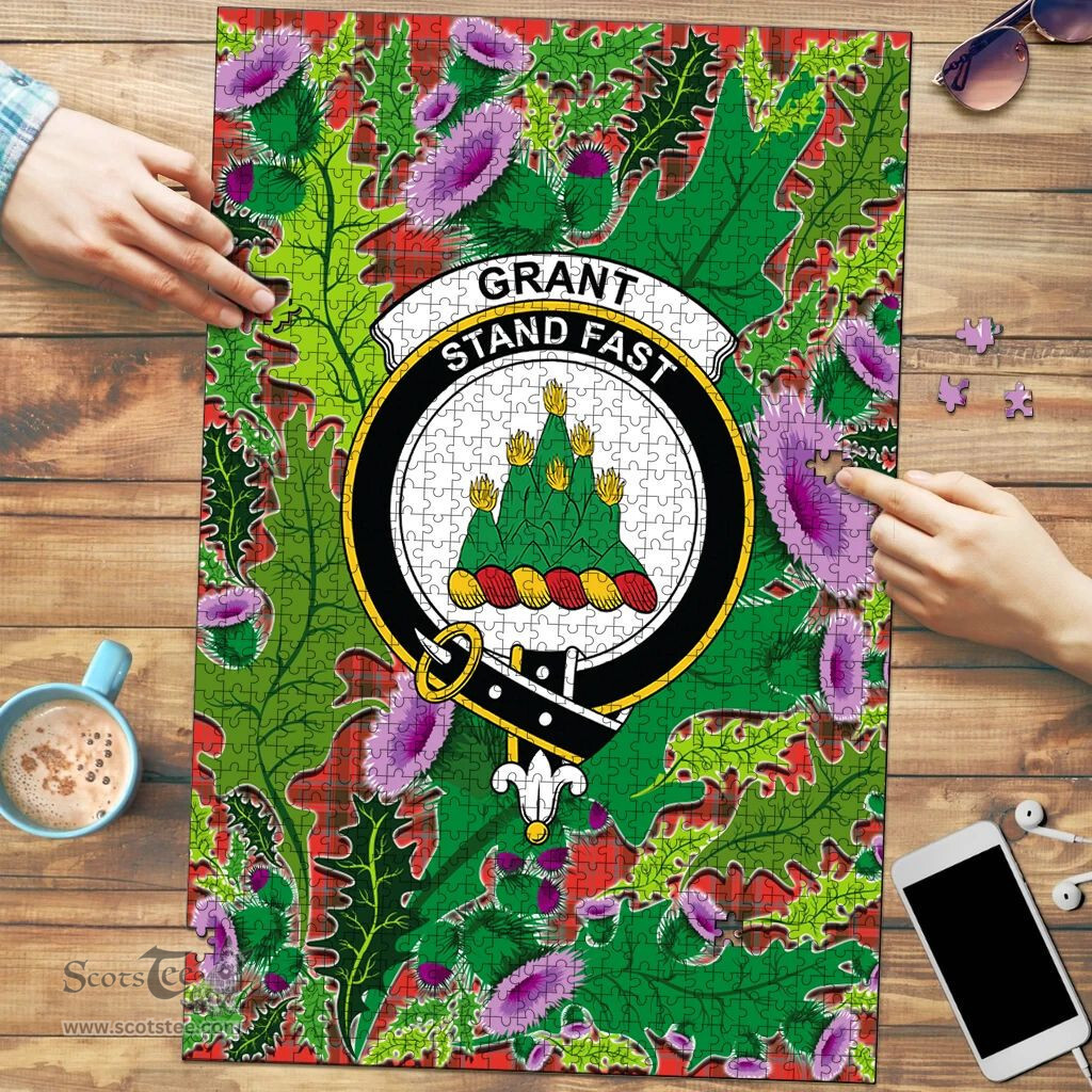 Scottish Grant Weathered Clan Tartan Puzzle - Thistle Pattern Style Scottish Plaid Tartan Plaid
