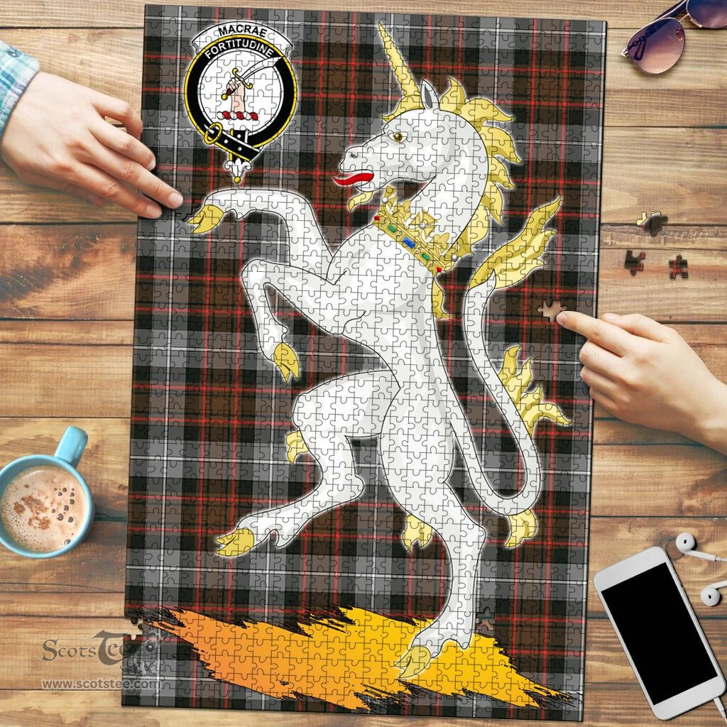 Scottish MacRae Hunting Weathered Clan Tartan Puzzle - Unicorn Style Scottish Plaid Tartan Plaid