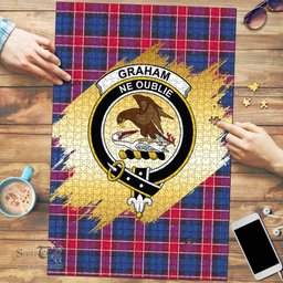 Scottish Graham of Menteith Red Clan Tartan Puzzle - Gold Style Scottish Plaid Tartan Plaid