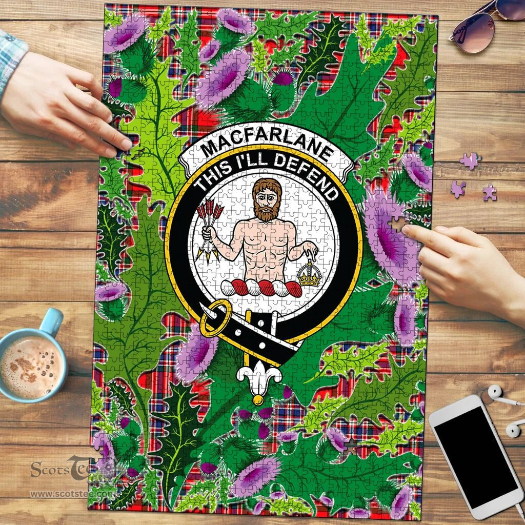 Scottish MacFarlane Modern Clan Tartan Puzzle - Thistle Pattern Style Scottish Plaid Tartan Plaid