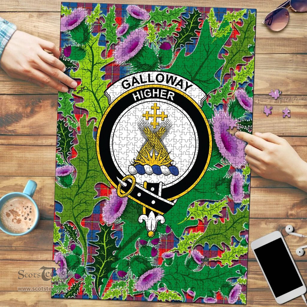 Scottish Galloway Red Clan Tartan Puzzle - Thistle Pattern Style Scottish Plaid Tartan Plaid