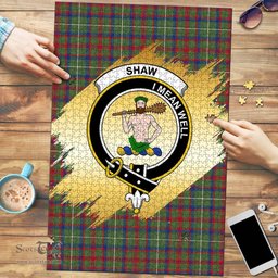 Scottish Shaw Green Modern Clan Tartan Puzzle - Gold Style Scottish Plaid Tartan Plaid