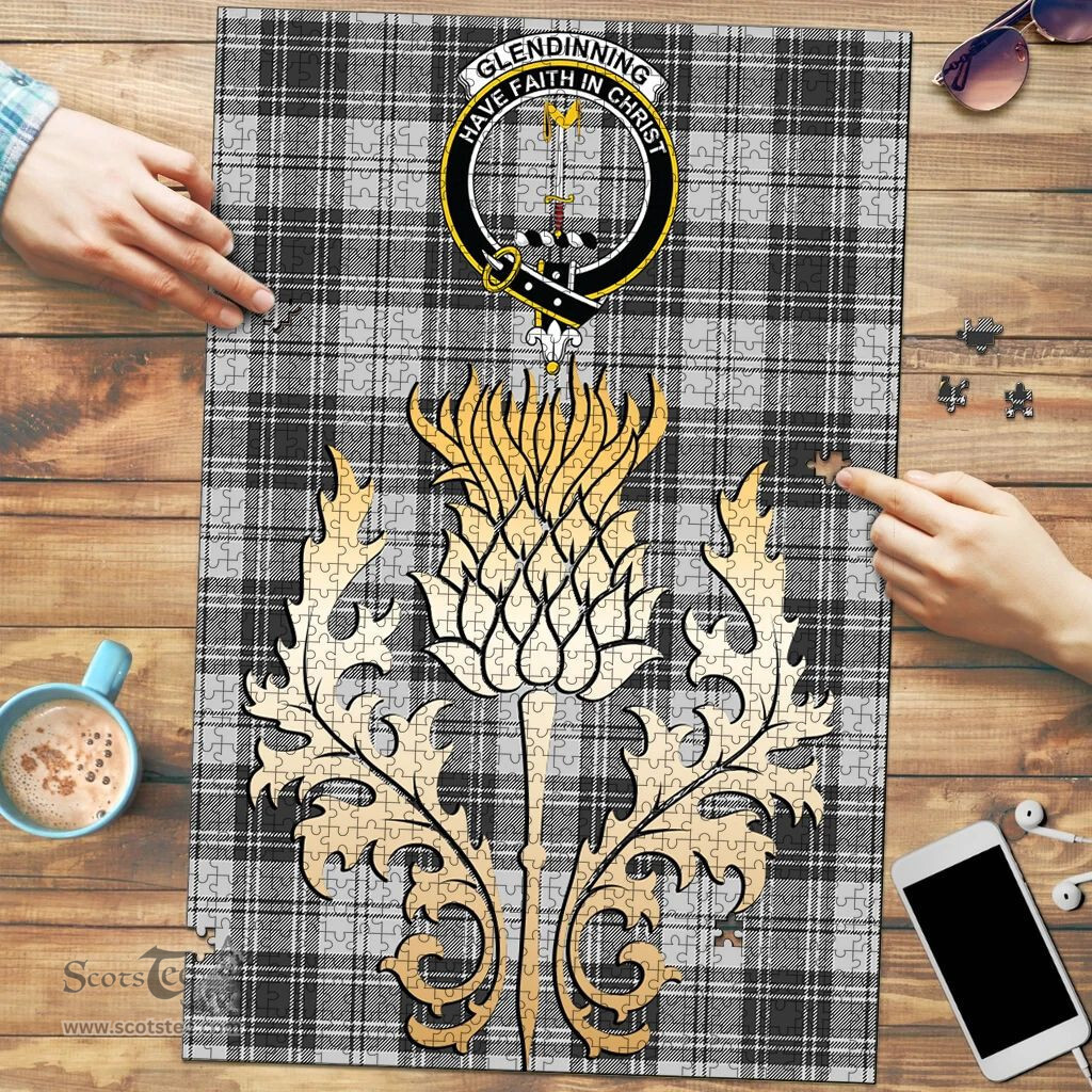 Scottish Glendinning Clan Tartan Puzzle - Thistle Gold Style Scottish Plaid Tartan Plaid