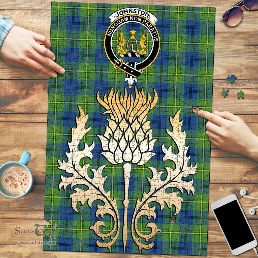 Scottish Johnston Ancient Clan Tartan Puzzle - Thistle Gold Style Scottish Plaid Tartan Plaid