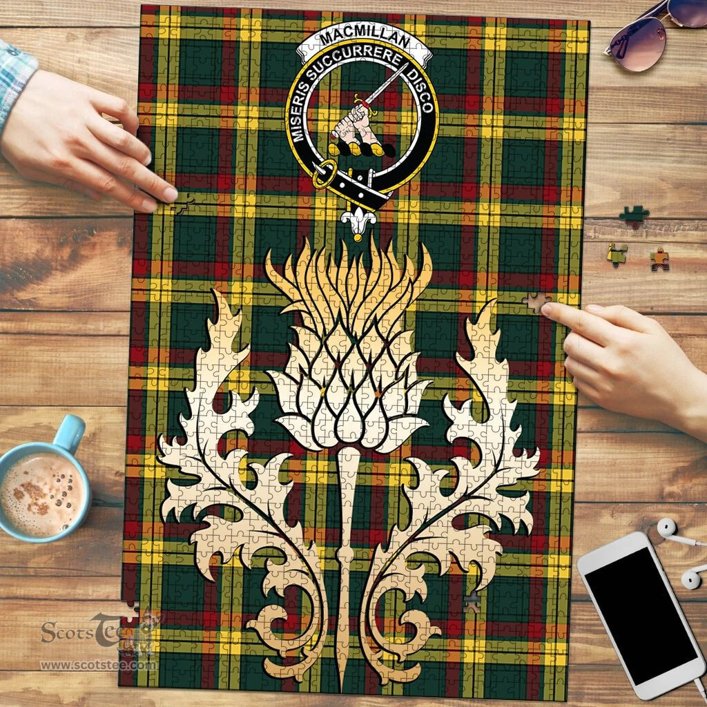 Scottish MacMillan Old Modern Clan Tartan Puzzle - Thistle Gold Style Scottish Plaid Tartan Plaid