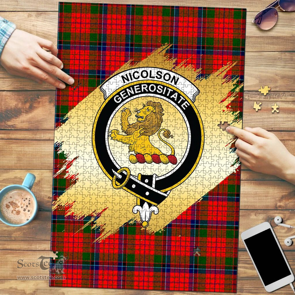 Scottish Nicolson Modern Clan Tartan Puzzle - Gold Style Scottish Plaid Tartan Plaid