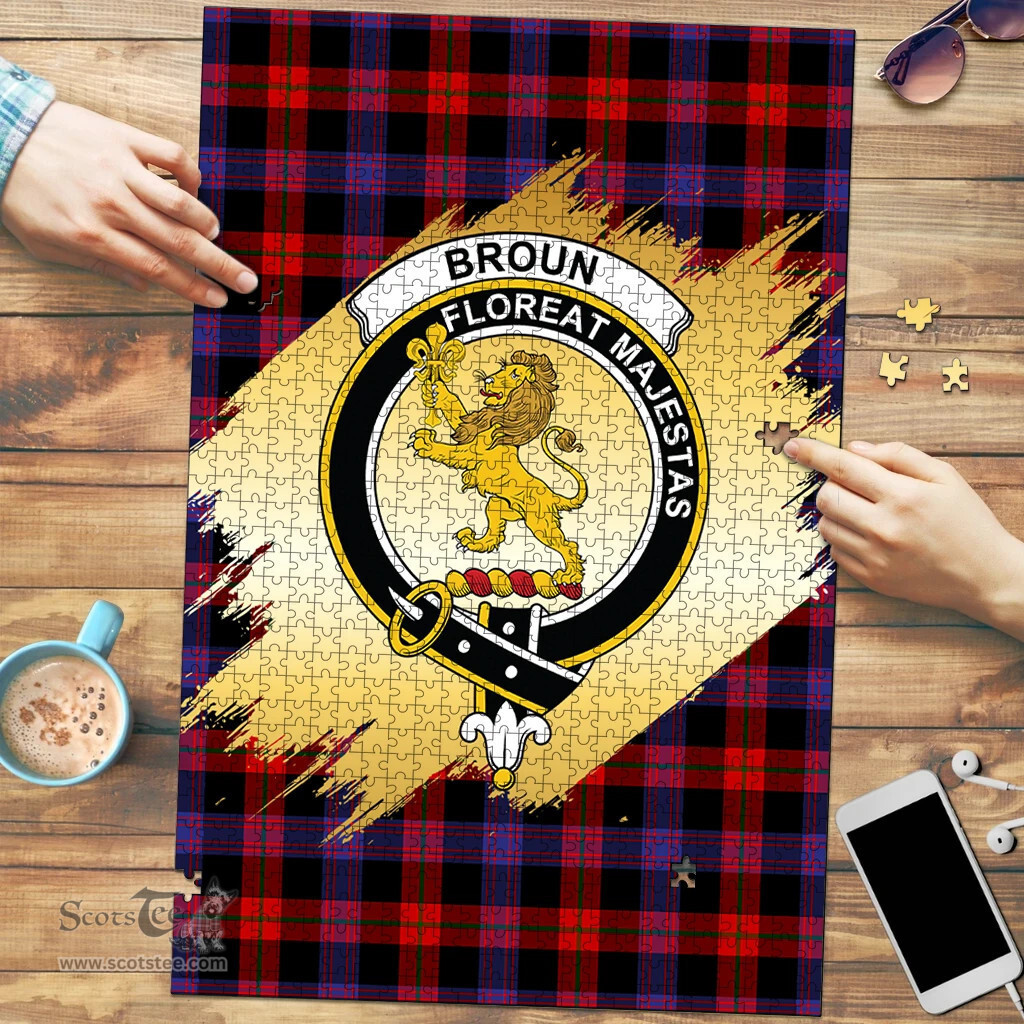 Scottish Broun Modern Clan Tartan Puzzle - Gold Style Scottish Plaid Tartan Plaid