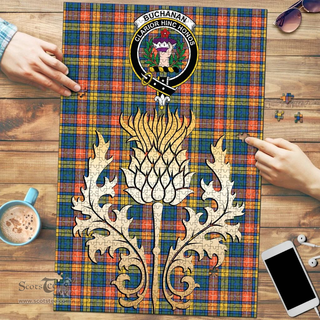 Scottish Buchanan Ancient Clan Tartan Puzzle - Thistle Gold Style Scottish Plaid Tartan Plaid
