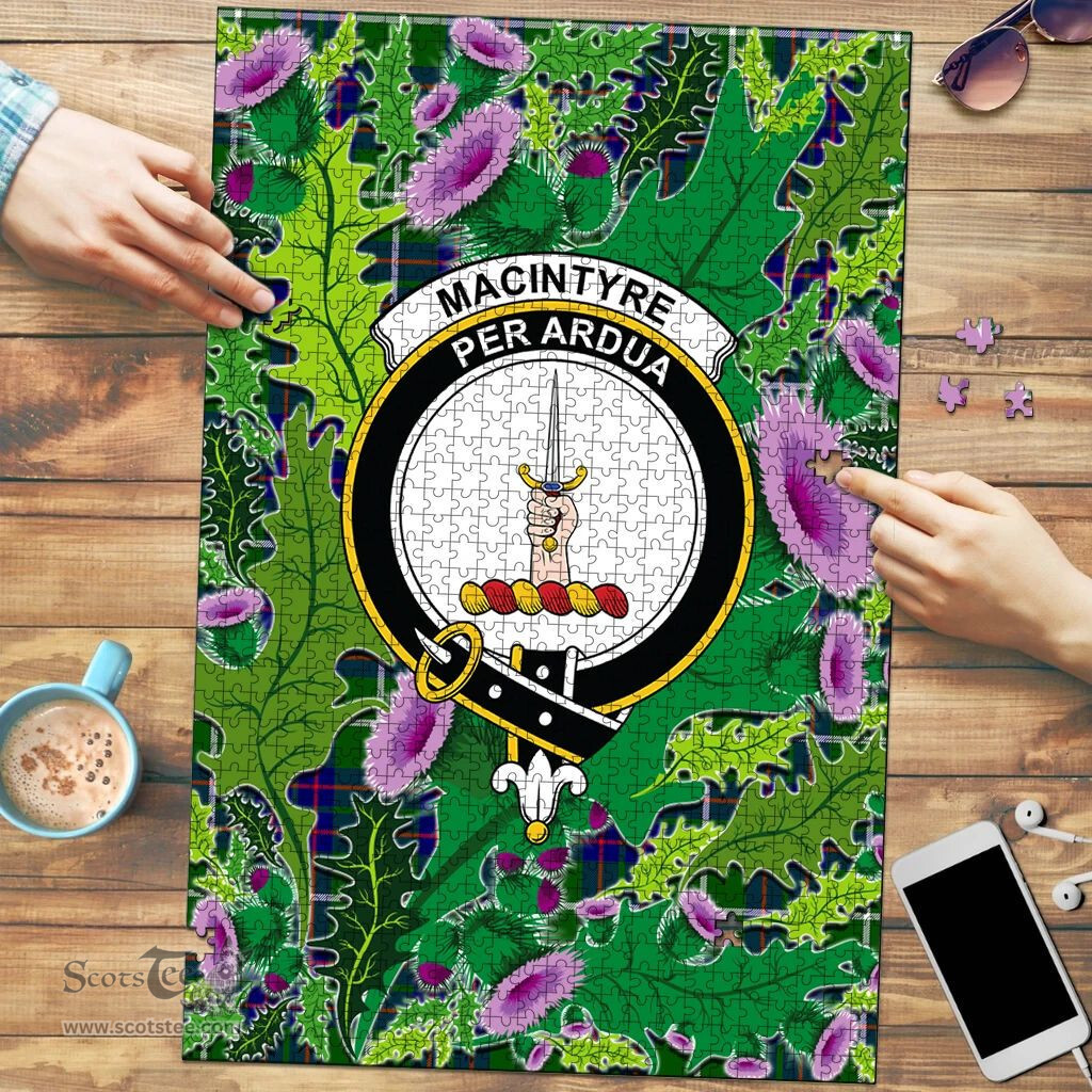 Scottish MacIntyre Hunting Modern Clan Tartan Puzzle - Thistle Pattern Style Scottish Plaid Tartan Plaid