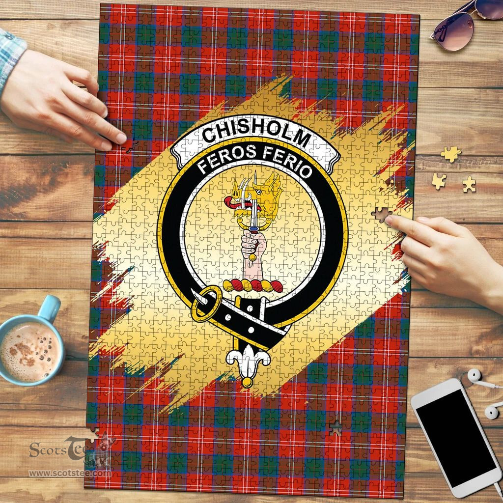 Scottish Chisholm Ancient Clan Tartan Puzzle - Gold Style Scottish Plaid Tartan Plaid