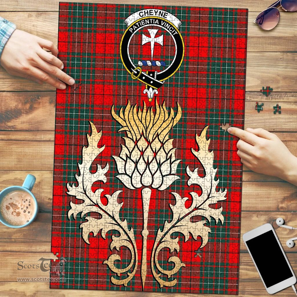 Scottish Cheyne Clan Tartan Puzzle - Thistle Gold Style Scottish Plaid Tartan Plaid