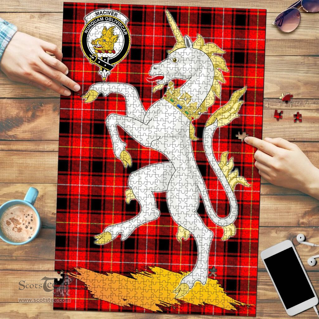 Scottish MacIver Modern Clan Tartan Puzzle - Unicorn Style Scottish Plaid Tartan Plaid