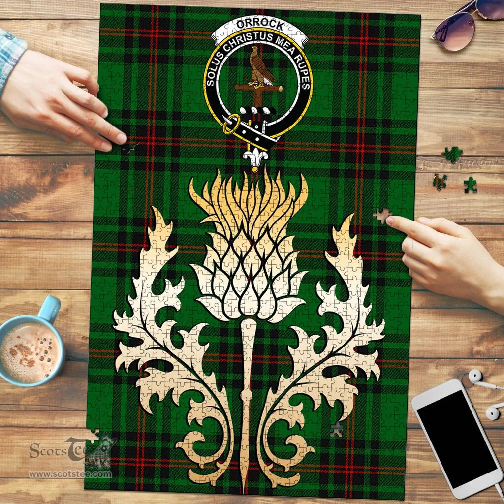 Scottish Orrock Clan Tartan Puzzle - Thistle Gold Style Scottish Plaid Tartan Plaid